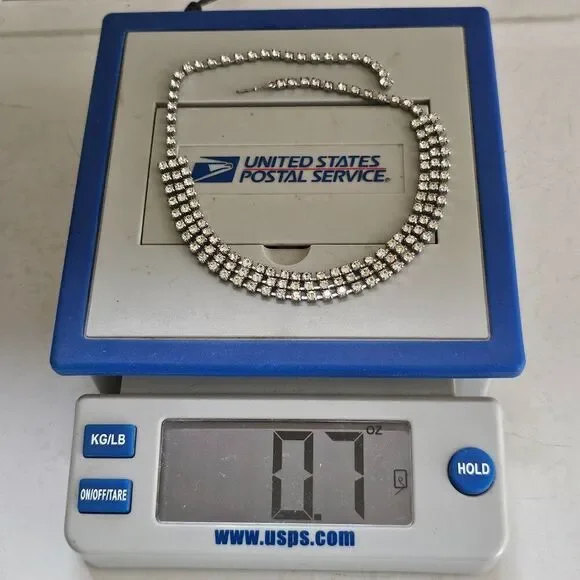 Vintage 3 Row Clear Crystal Rhinestone Collar Choker Necklace Retro 60s 15" Long - Picture 7 of 9